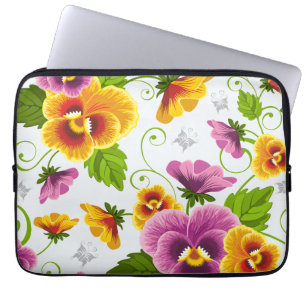 Gelb- und rosa Blumenmuster Laptopschutzhülle