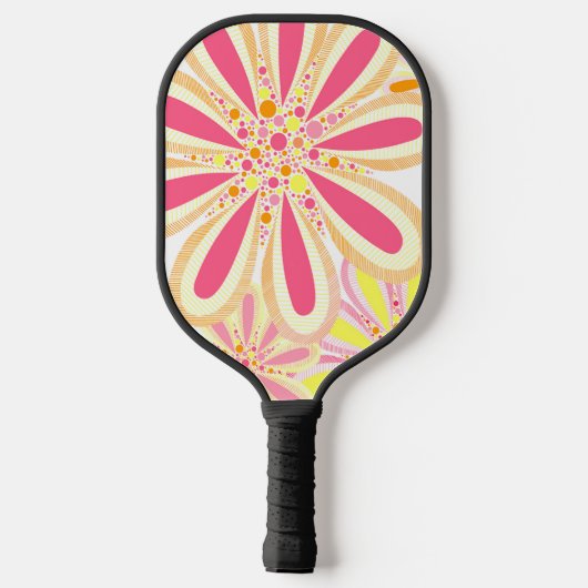 Gelb und rosa Blütenblätter Pickleball Schläger (Rückseite)