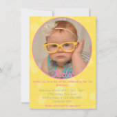 Gelb und Rosa Einladung zum 1. Geburtstag (Rückseite)