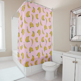 Gelb und rosa Funky Hipster Banana Pattern Duschvorhang