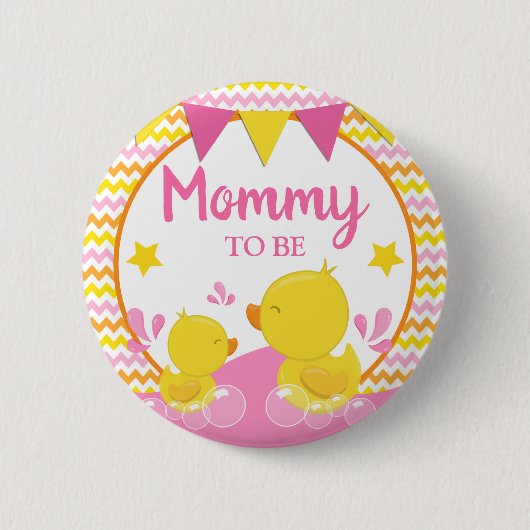 Gelb und rosa Gummi Ducky Polka Dot Mommy zu sein Button (Vorderseite)
