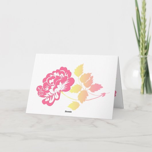 Gelb und rosa Peony auf Weiß Danke Karte (Rückseite)