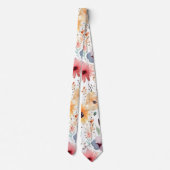 Gelb und Rose Wasserfarbener Blumenstrauß Krawatte (Rückseite)