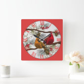 Gelb und Rot Kardinal römische Zahl Quadratische Wanduhr (Zuhause)