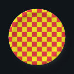 Gelb und Rot Pappteller<br><div class="desc">Abstrakte digitale Kunst von gelben und roten Quadraten in einer karierten Formation.</div>