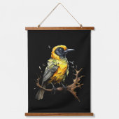 Gelb und Schwarz Abstrakt Prairie Warbler Wandteppich Mit Holzrahmen (Vorderseite)