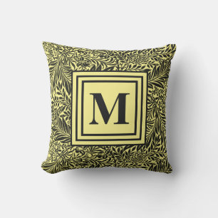 Gelb- und schwarz-botanisch Mit Monogramm Kissen