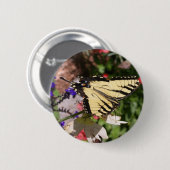 Gelb und Schwarz-Fantail-Schmetterling Button (Vorne & Hinten)