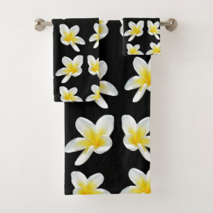 gelb und schwarz-Frangipani-Muster, Badhandtuch Set