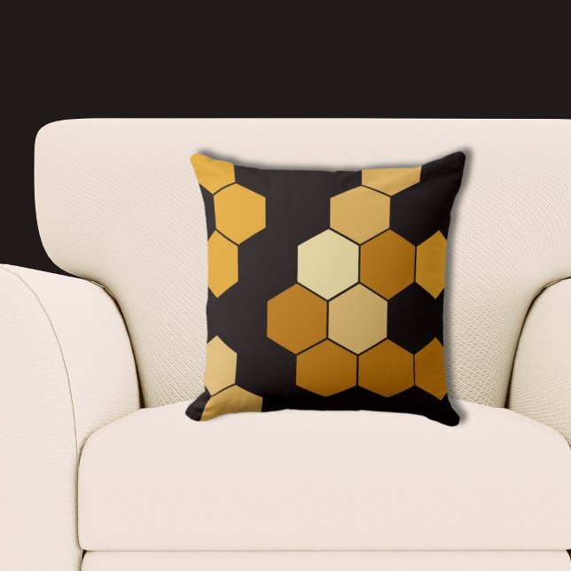 Gelb- und Schwarz-Hexagon-Muster Kissen (Yellow and Black Hexagon Pattern Throw Pillow)