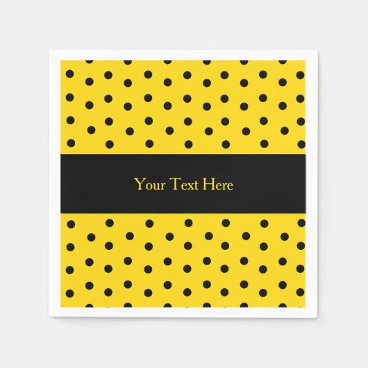 Gelb und schwarz Polka Dot Custom Paper Napkins Serviette (Vorderseite)