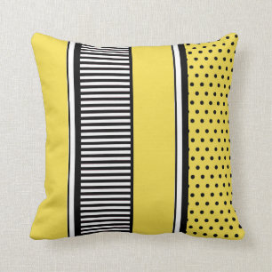 Gelb und schwarz Polka Dot Lines Abstrakt Kissen