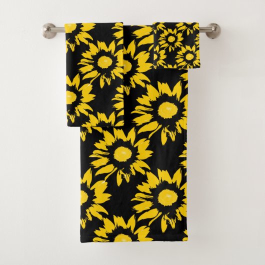 Gelb- und Schwarz-Sonnenblumenmuster Badhandtuch Set (Insitu)