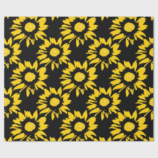 Gelb- und Schwarz-Sonnenblumenmuster Geschenkpapier (Flach)