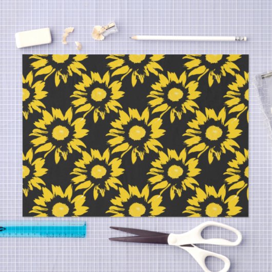 Gelb- und Schwarz-Sonnenblumenmuster Seidenpapier (Handwerk)