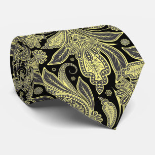 Gelb und Schwarz Vintage-Ornament-Paisleymuster Krawatte