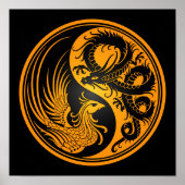Gelb und Schwarzer Drache Phoenix Yin Yang Poster (Vorne)