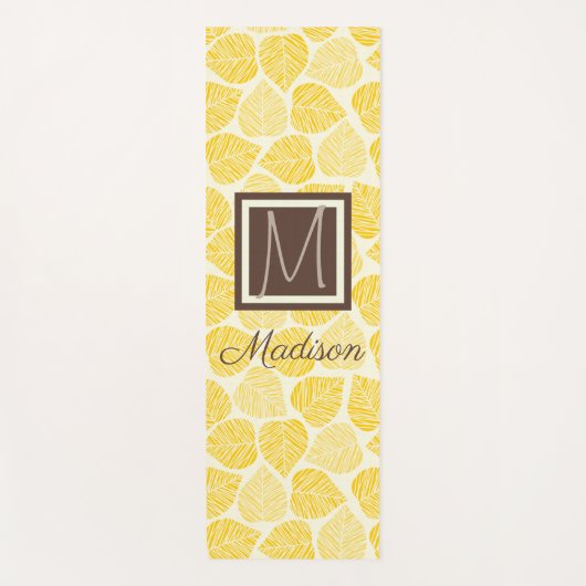 Gelb und Taupe Leaf Natural Trendy Monogram Yogamatte (Vorderseite)