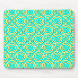 Gelb und Türkis geometrisches Kreismuster Mousepad
