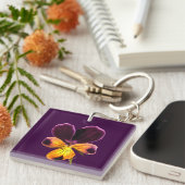 Gelb und violette Blumen Akryllischer Schlüsselanh Schlüsselanhänger (Vorderseite rechts)