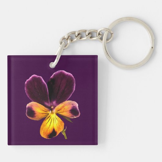 Gelb und violette Blumen Akryllischer Schlüsselanh Schlüsselanhänger (Rückseite)