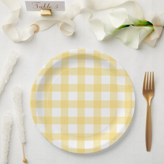 Gelb und Weiß Buffalo Karo Pappteller (Hochzeit)