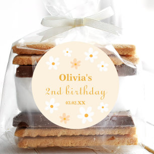 Gelb und weiß Daisy Birthday Runder Aufkleber