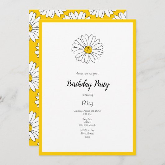Gelb und Weiß Daisy und Muster 2 Einladung (Vorne/Hinten)