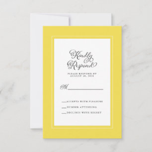 Gelb und Weiß   Elegante Hochzeitseinlage RSVP Karte