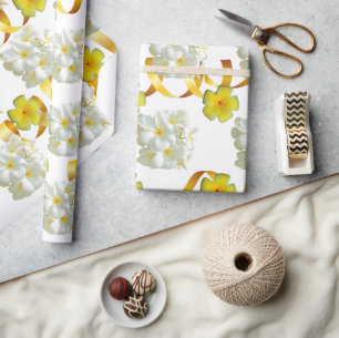 Gelb und Weiß Frangipani Matte Wrapping Paper Geschenkpapier