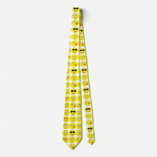 Gelb und Weiß Funny Emoji Muster Krawatte (Vorderseite)