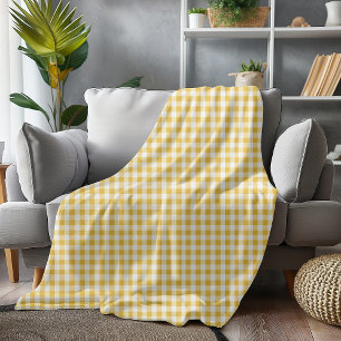 Gelb und Weiß Gingham Kariert Checked Cosy Fleecedecke