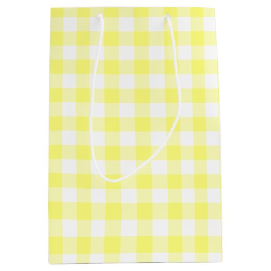 Gelb und Weiß Gingham Mittlere Geschenktüte (Vorderseite)