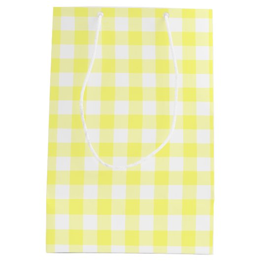 Gelb und Weiß Gingham Mittlere Geschenktüte (Rückseite)