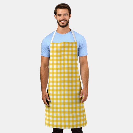 Gelb und Weiß Gingham Muster Schürze (Getragen)