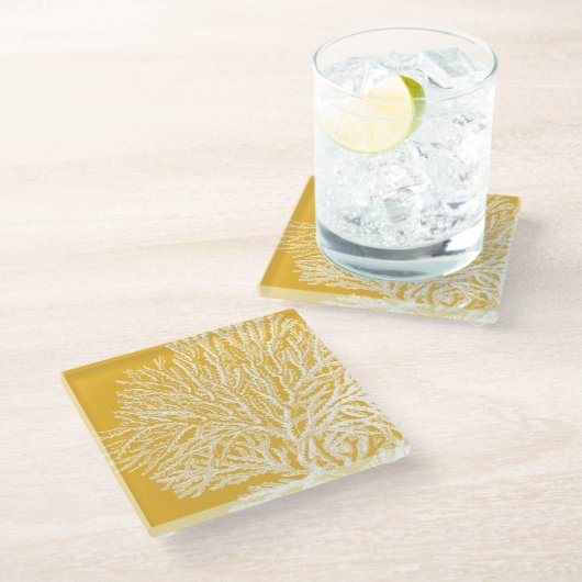 Gelb und Weiß Glasuntersetzer (Schrägansicht)