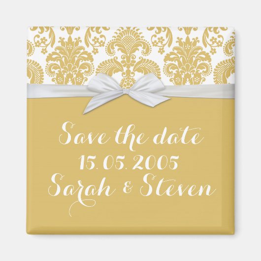 Gelb und Weiß-Land-Damask Save the Date Magnet (Vorne)