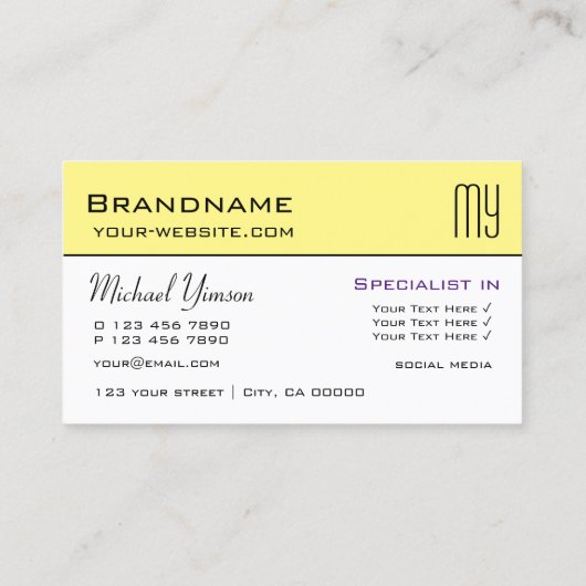 Gelb und weiß mit Beruflichen Initialen Visitenkarte (Rückseite)