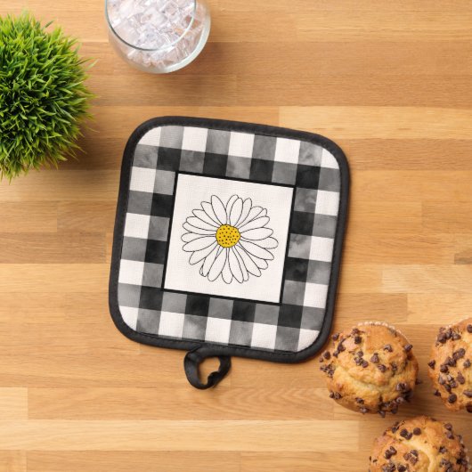 Gelb und Weiß mit Karierter Wasserfarbe Topflappen (Oben Unten)