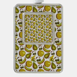 Gelb und weiß, nahtloses Muster tropischer Früchte Rahmen-Ornament Silber