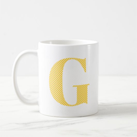 Gelb und Weiß-Polka-Dot-Monogramm Kaffeetasse (Links)