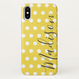 Gelb und Weiß Polka Dot Personalisierter Name Case-Mate iPhone Hülle