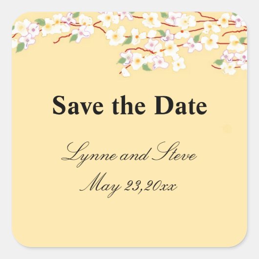 Gelb und Weiß Save the Date Quadratischer Aufkleber (Vorderseite)