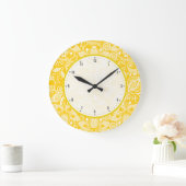 Gelb und Weiß, Vintage Blumenlatte Große Wanduhr (Zuhause)