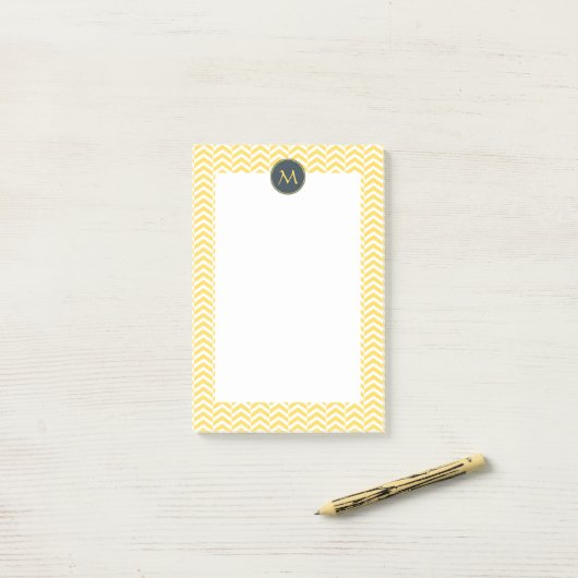 Gelb und weiß, Zickzack mit Charkohle Post-it Klebezettel (Auf Schreibtisch)