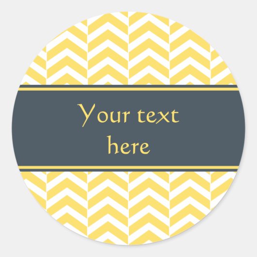 Gelb und Weiß Zickzack mit Kohle Runder Aufkleber (Vorderseite)
