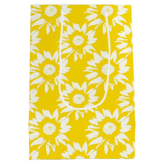 Gelb- und Weißblütenmuster Mittlere Geschenktüte (Rückseite)