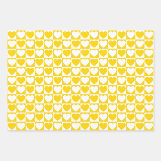 Gelb- und Weiße Herzen Geschenkpapier Set (Vorderseite)