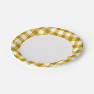 Gelb- und Weißer Gingham-Karo Pappteller