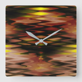 Gelb unter braun geformtem abstraktem Zickzack Quadratische Wanduhr